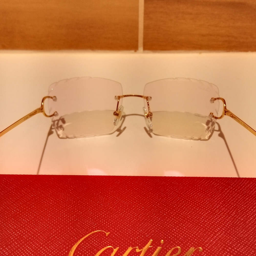 Cartier C decor Clear Tint Gold Wires Diamond Cut Lot Lens Rimless Glasses